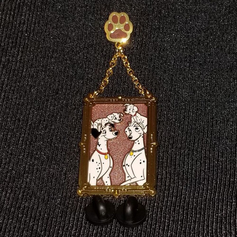 Disney Pin 101 Dalmatians Family Pongo and Perdita Two Puppies Picture Frame Paw - Picture 3 of 9